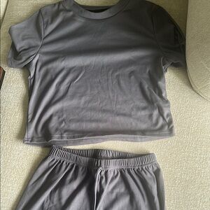 Gray Short Sleeve Top and Shorts Set